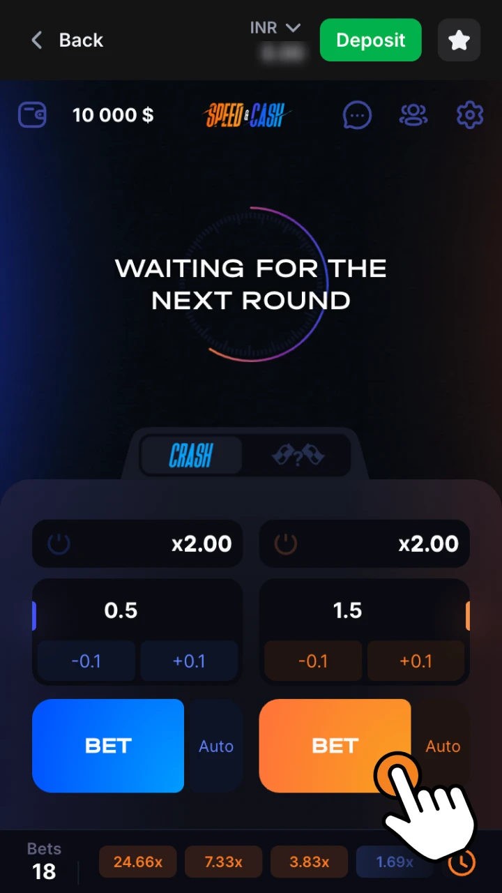 Start placing your bets in 1win Speed and Cash game.